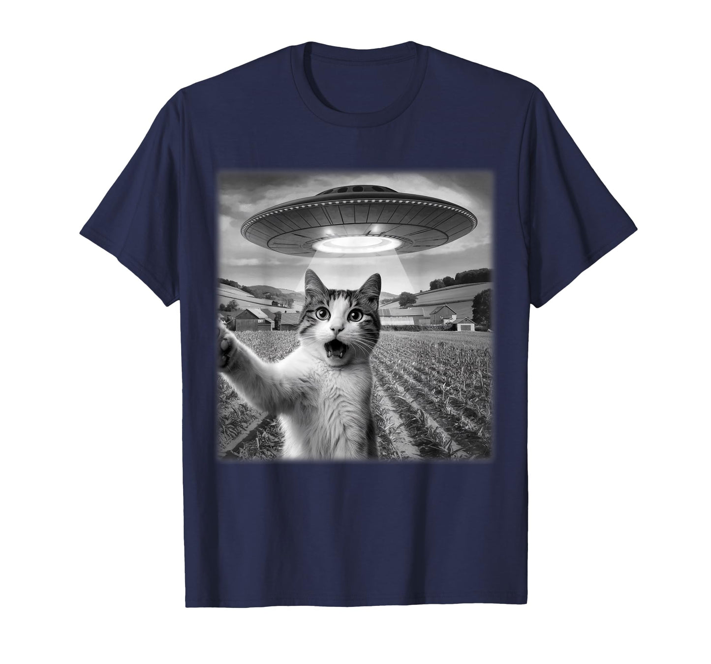 Cat Selfie With Alien UFO Funny Cat Meme For Men Women Kid T-Shirt