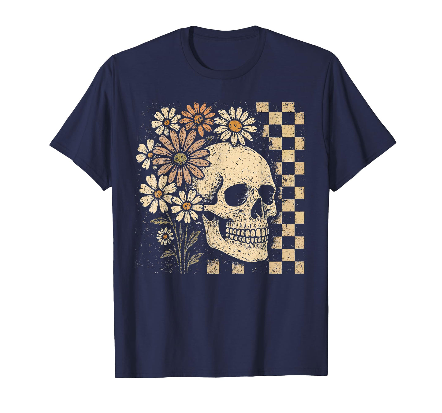 Skull Skeleton Wildflower Halloween Spooky Season Vintage T-Shirt