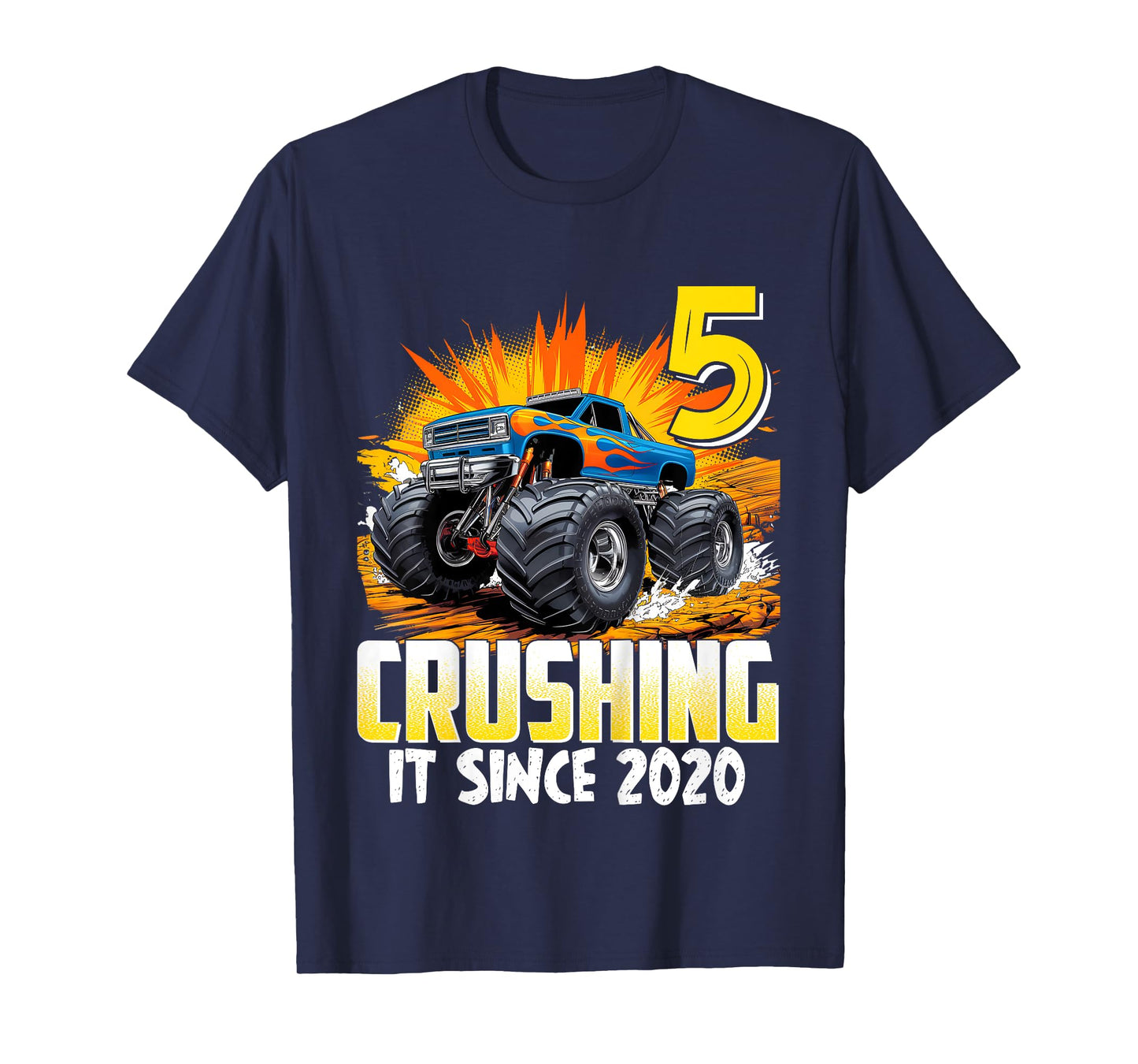 Kids Birthday Monster Truck 5 Year Old Boys 5th Party Born 2020 T-Shirt