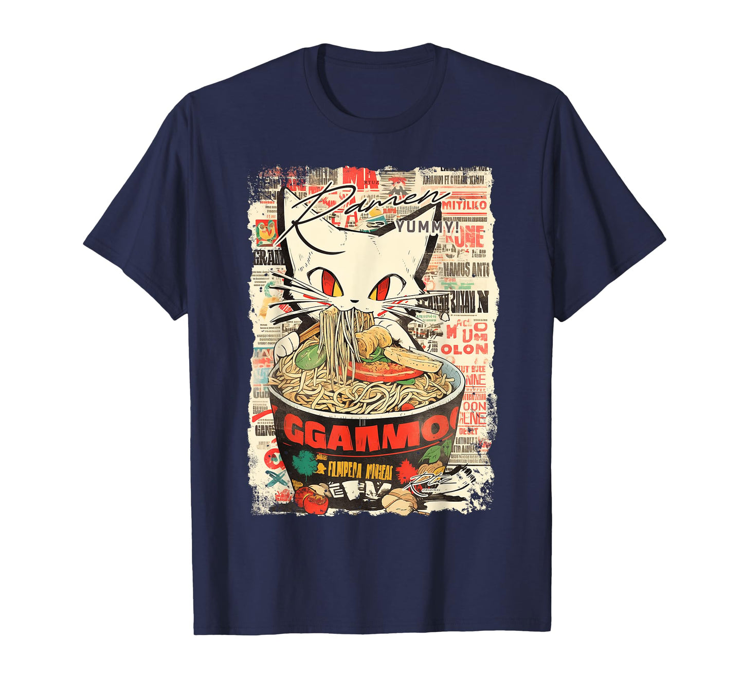 Ramen Noodles Cat Japan Y2K Kawaii Retro Cats Manga Anime T-Shirt