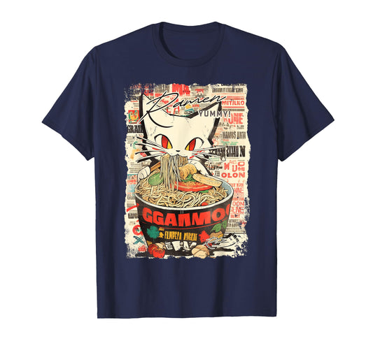 Ramen Noodles Cat Japan Y2K Kawaii Retro Cats Manga Anime T-Shirt
