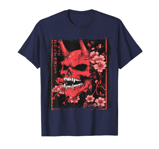 Demon Face Skull Japanese Art Devil Oni Harajuku Aesthetic T-Shirt