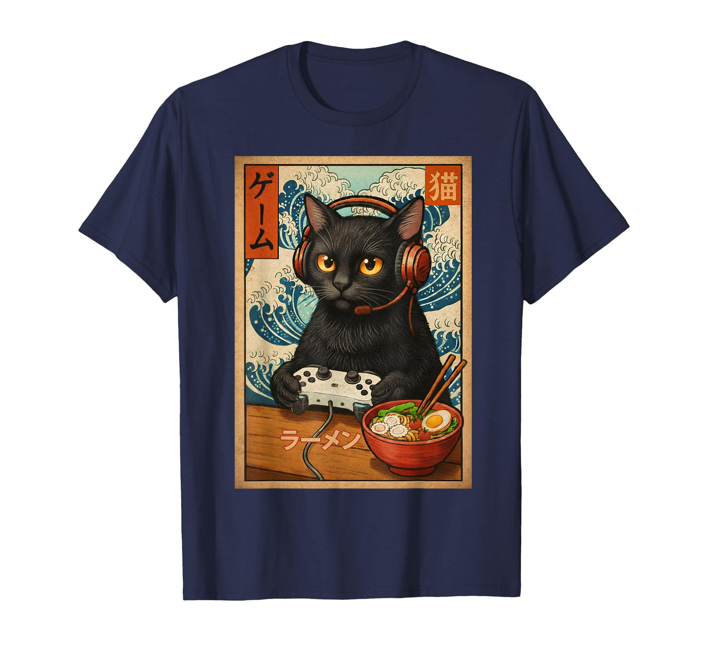 Kawaii Gamer Cat Funny Retro Japanese Cat Ramen Gaming T-Shirt