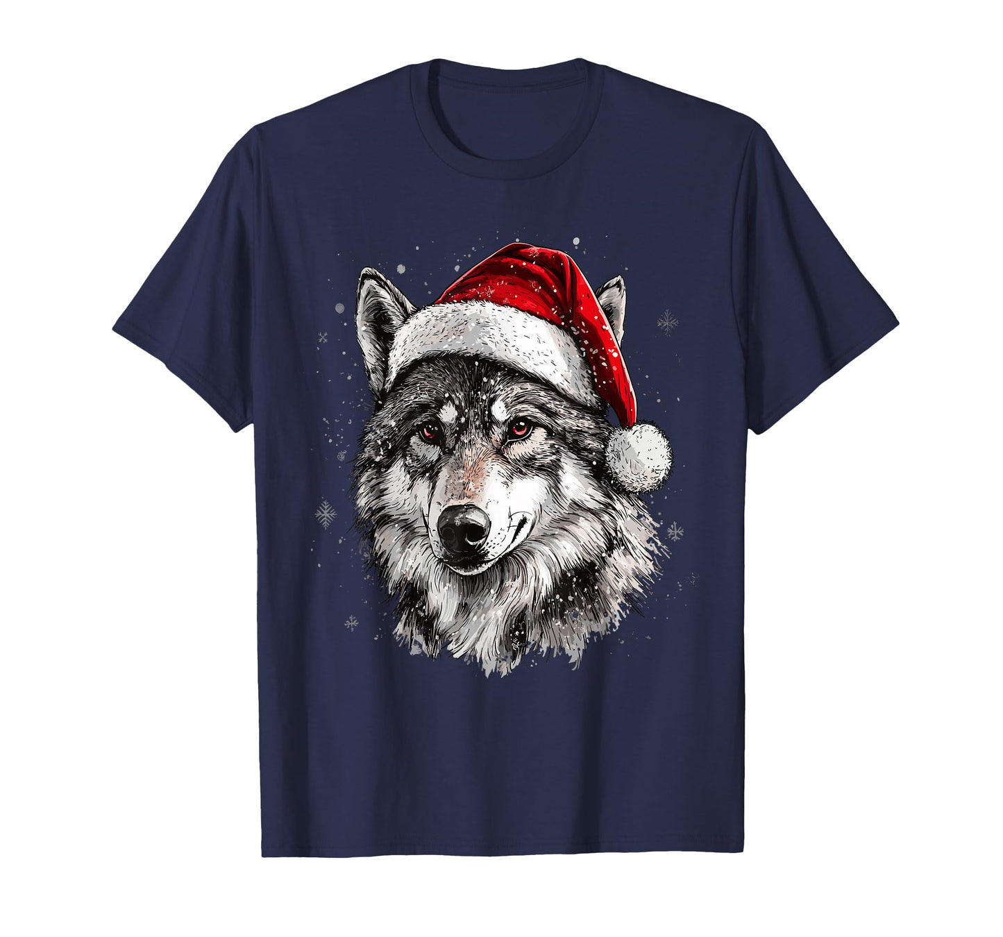 Wolf Santa Hat Funny Xmas Wolf Lovers Christmas Pajama T-Shirt