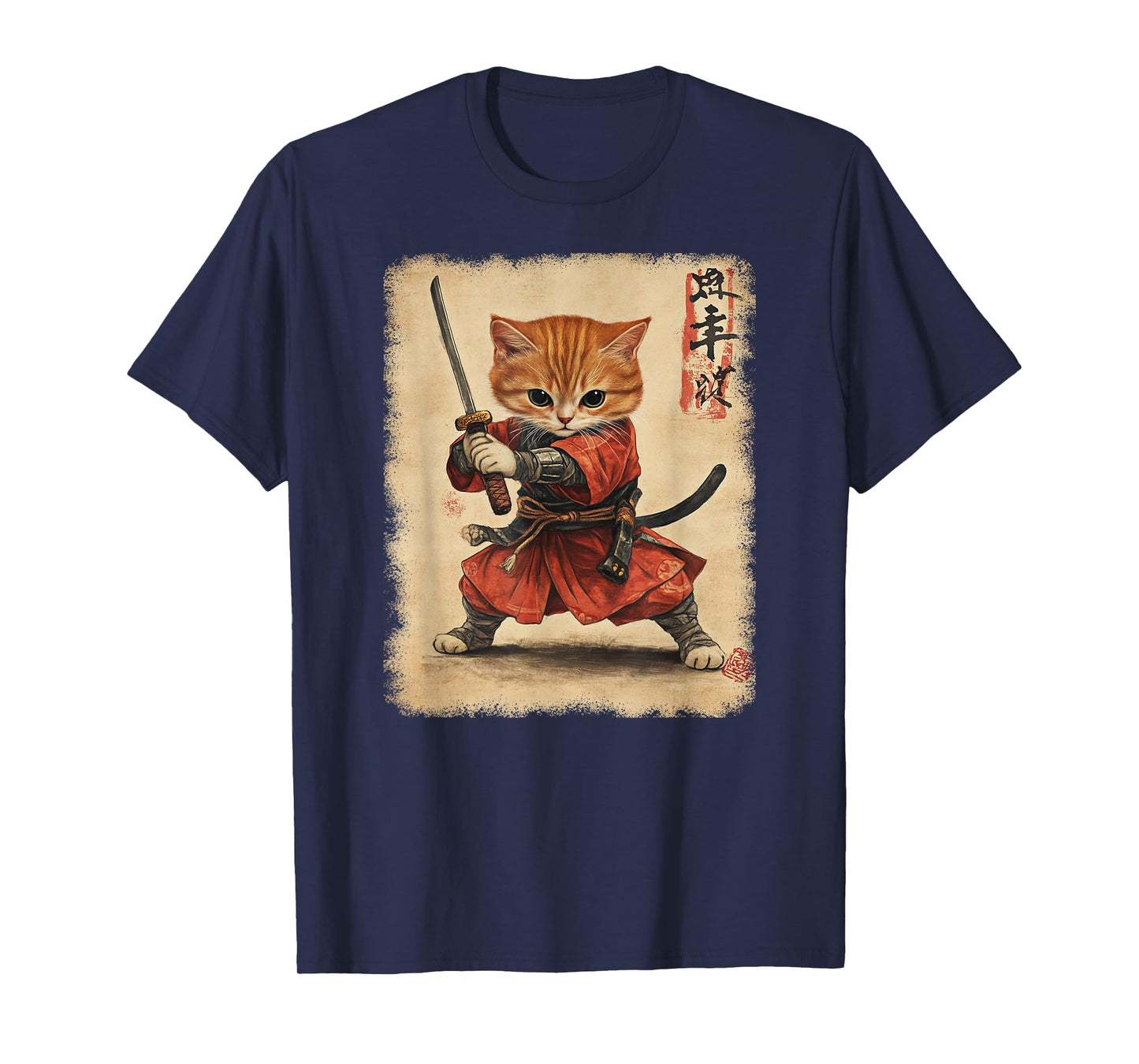 Japanese Samurai Kitten Kawaii Ninja Cat T-Shirt