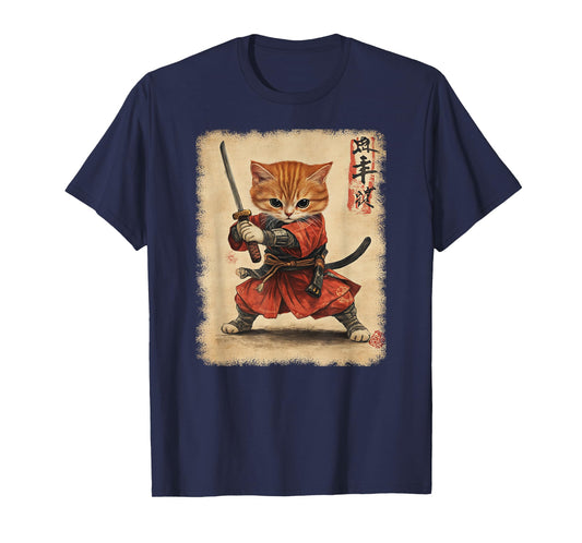 Japanese Samurai Kitten Kawaii Ninja Cat T-Shirt