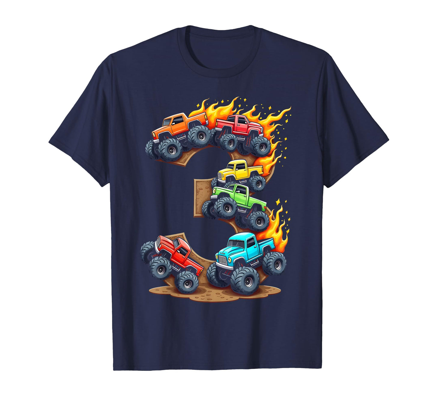 3 Year Old Monster Truck Boy Toddler 3rd Birthday Party T-Shirt