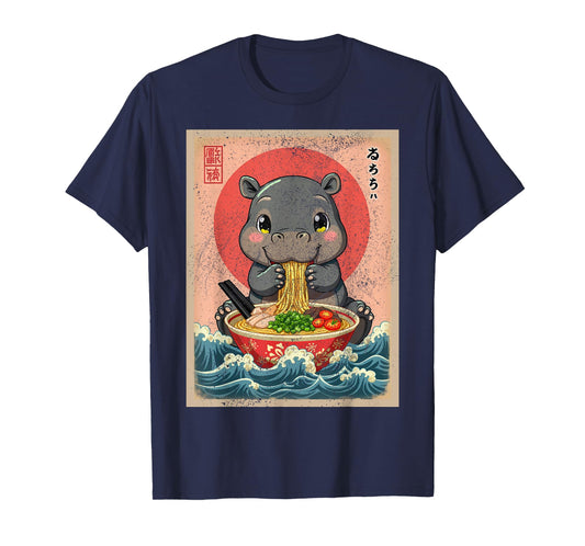 Baby Hippo Eating Ramen Kawaii Japanese Noodles Anime Lovers T-Shirt