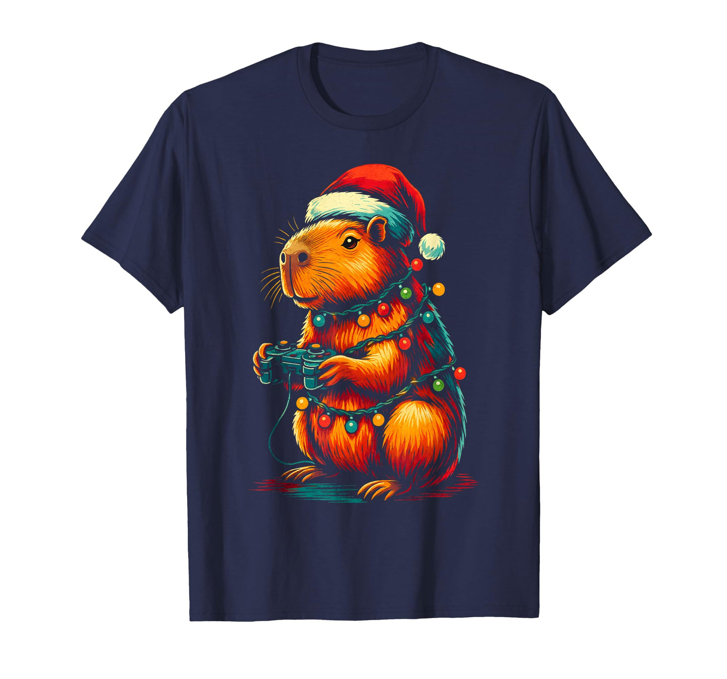 Christmas Capybara Gamer Xmas Light Video Game Lover Men Boy T-Shirt