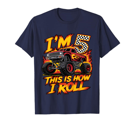 Monster Truck 5th Birthday 5 Year Old Boy Born 2020 Kids T-Shirt