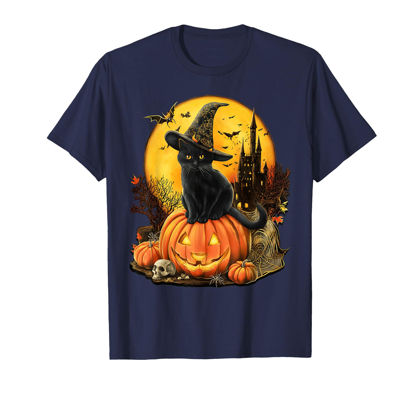Halloween Vintage Cute Ghost Black Cat Pumpkins Floral T-Shirt
