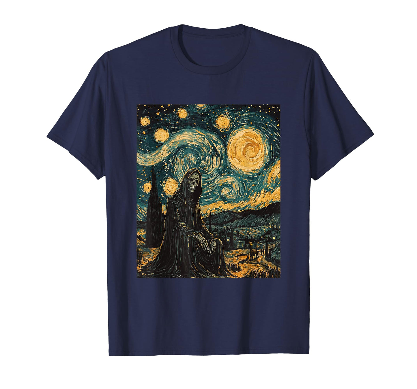 Ghost Skeleton Halloween - Van Gogh Style - Starry Night T-Shirt