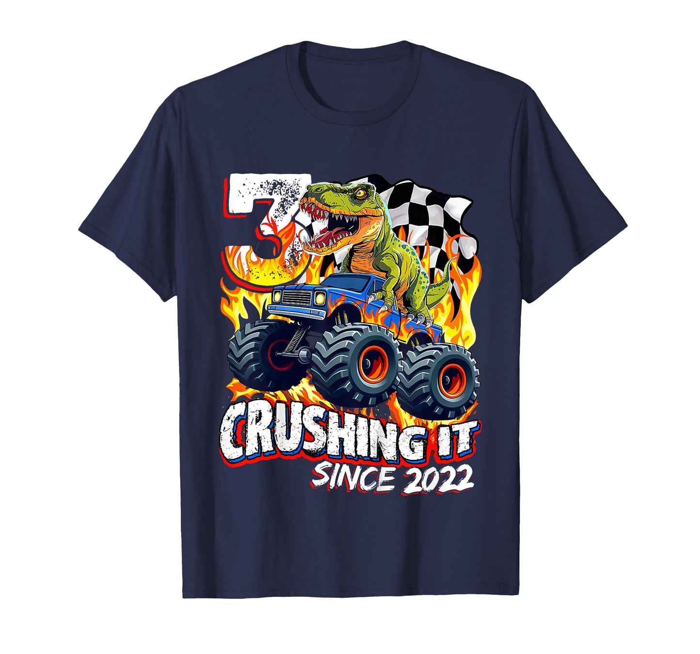 Kids Trex Dinosaur 3rd Birthday Boy 3yr Monster Truck 3 Year Old T-Shirt