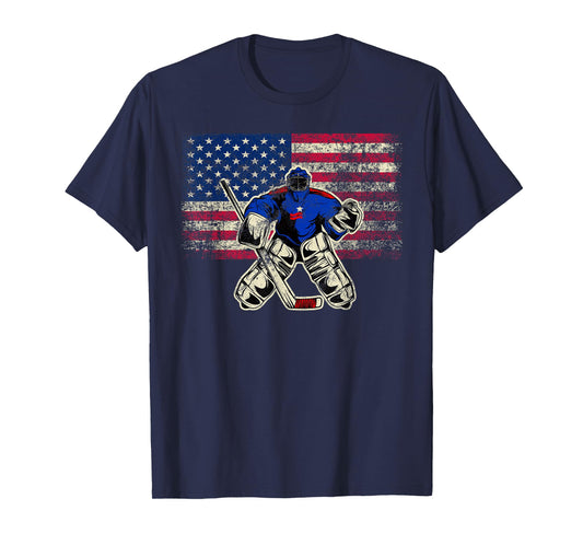 Vintage Ice Hockey Goalie USA Flag Gift For Goalie T-Shirt