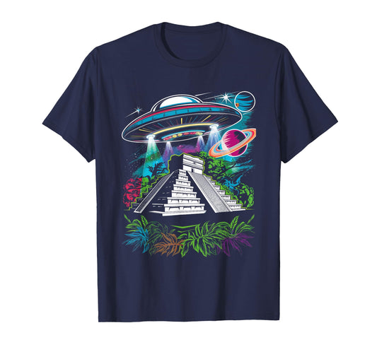 UFO Ancient Alien Pyramid South America Jungle T-Shirt