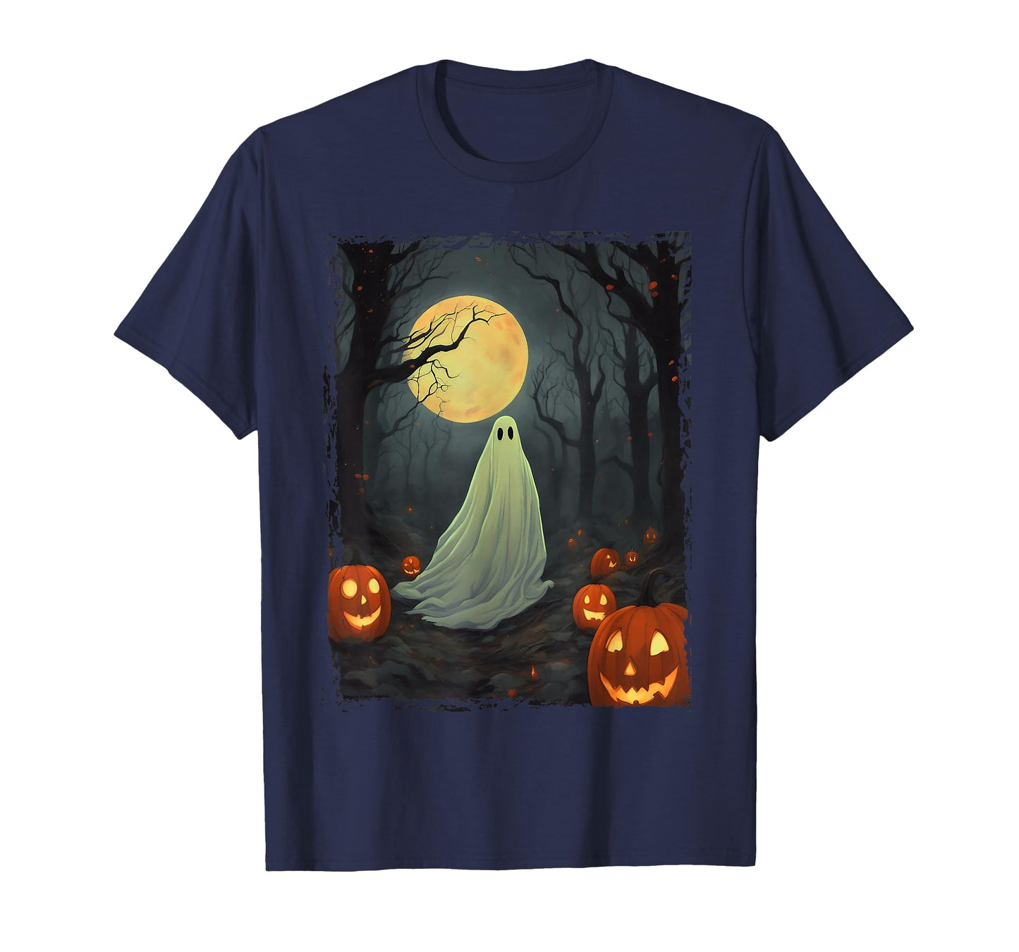 Vintage Ghost in Gothic Forest Full Moon Halloween T-Shirt