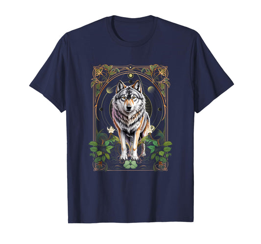 Wolf Tarot Card Women Full Moon Cottagecore Kids Floral Wolf T-Shirt