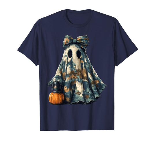 Camouflage Ghost Cute Spooky with Bow for Kids T-Shirt