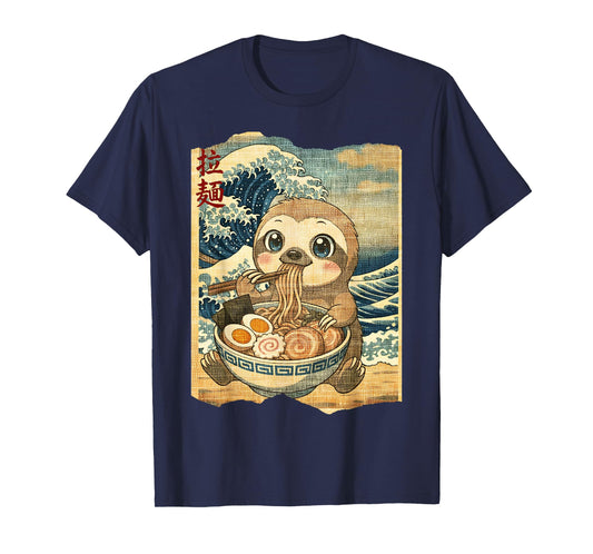 Funny Kawaii Sloth Ramen Noodle Bowl Japanese Wave T-Shirt