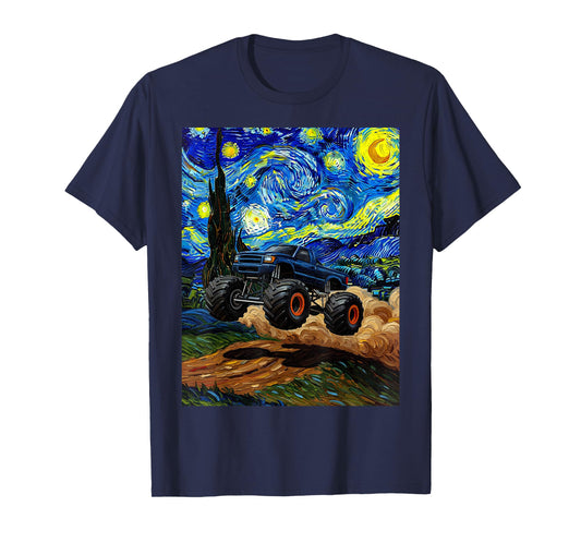 Monster Truck in Starry Night Style Off-Road Art T-Shirt