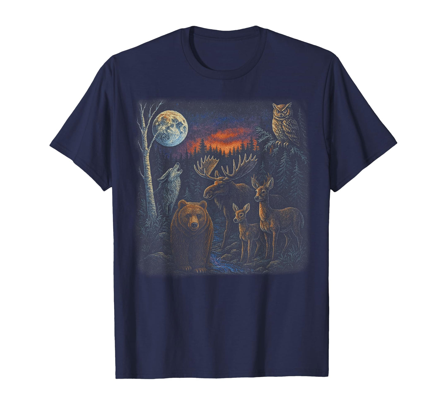 Wildlife Moose Bear Wolf Deer Vintage Forest Adventure T-Shirt