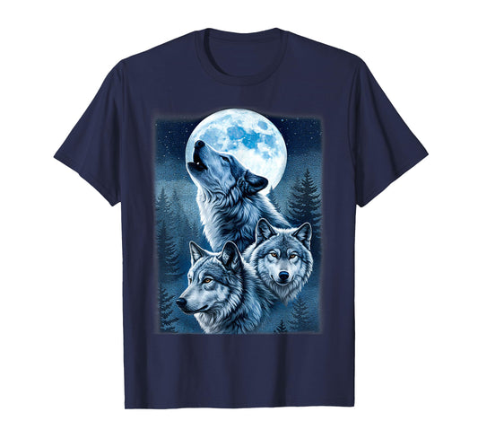 Three Wolves 3 Grey Wolf Howling At The Moon Wild Animal T-Shirt