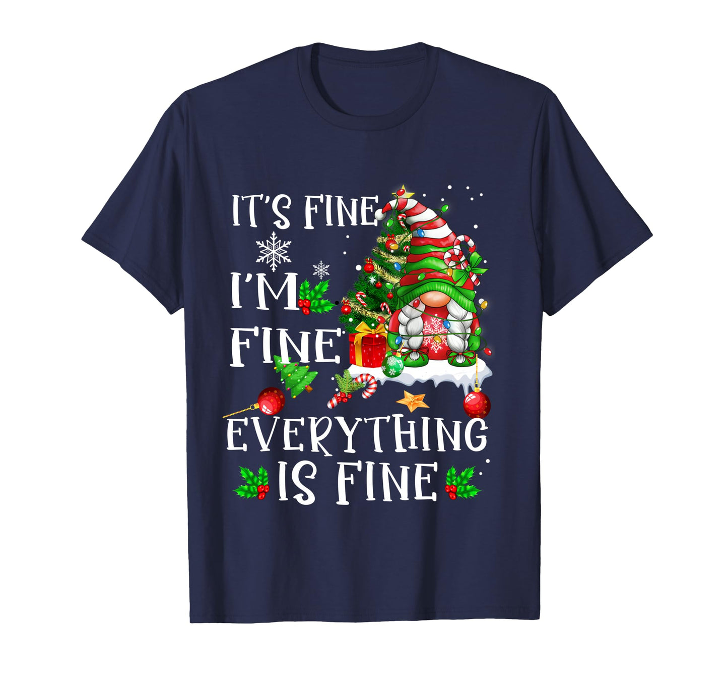 It's Fine I'm Fine Everything Is Fine Funny Gnome Xmas light Long Sleeve T-Shirt