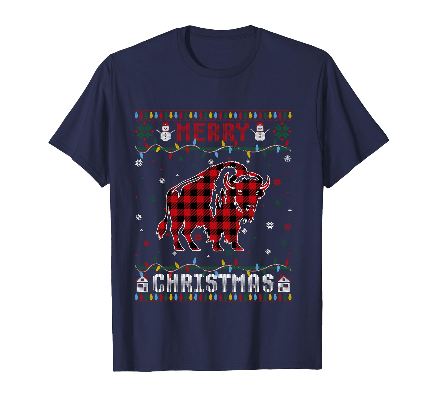 Funny Xmas Lighting Bison Lovers Ugly Christmas Sweater Long Sleeve T-Shirt