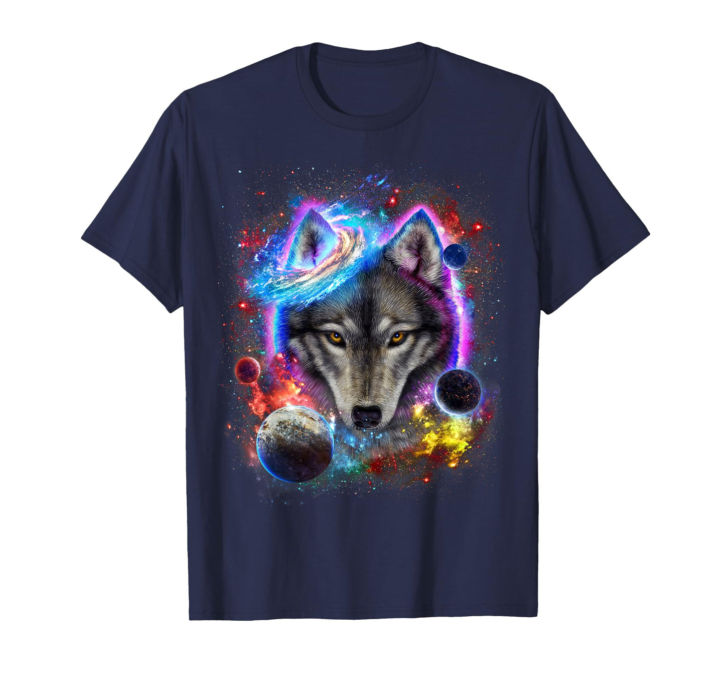 Cosmic Wolf Surrounded by Planet and Stars in Galactic Scene T-Shirt