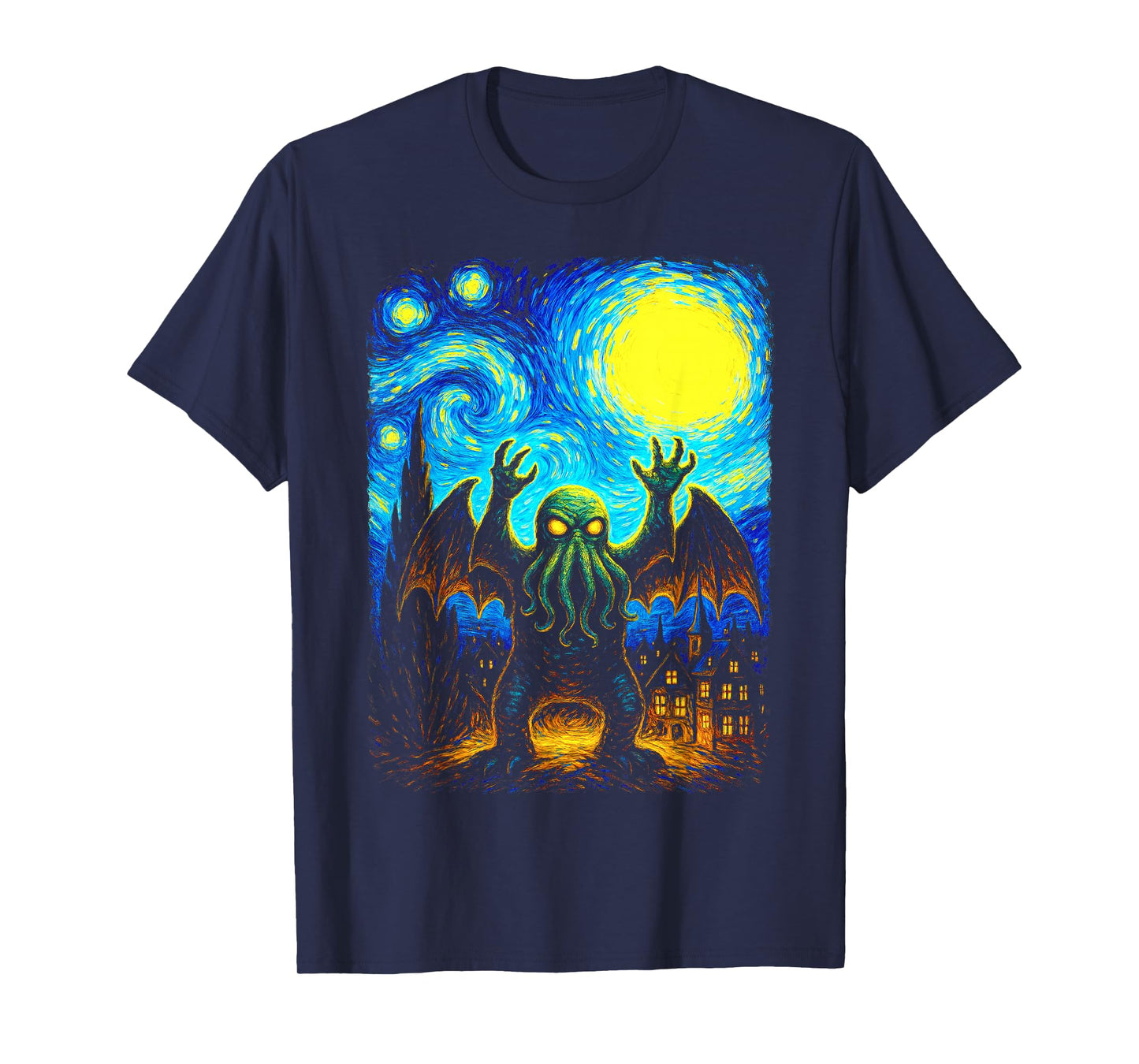 Cthulhu Starry Night Lovecraftian Van Gogh Cosmic Horror Art T-Shirt