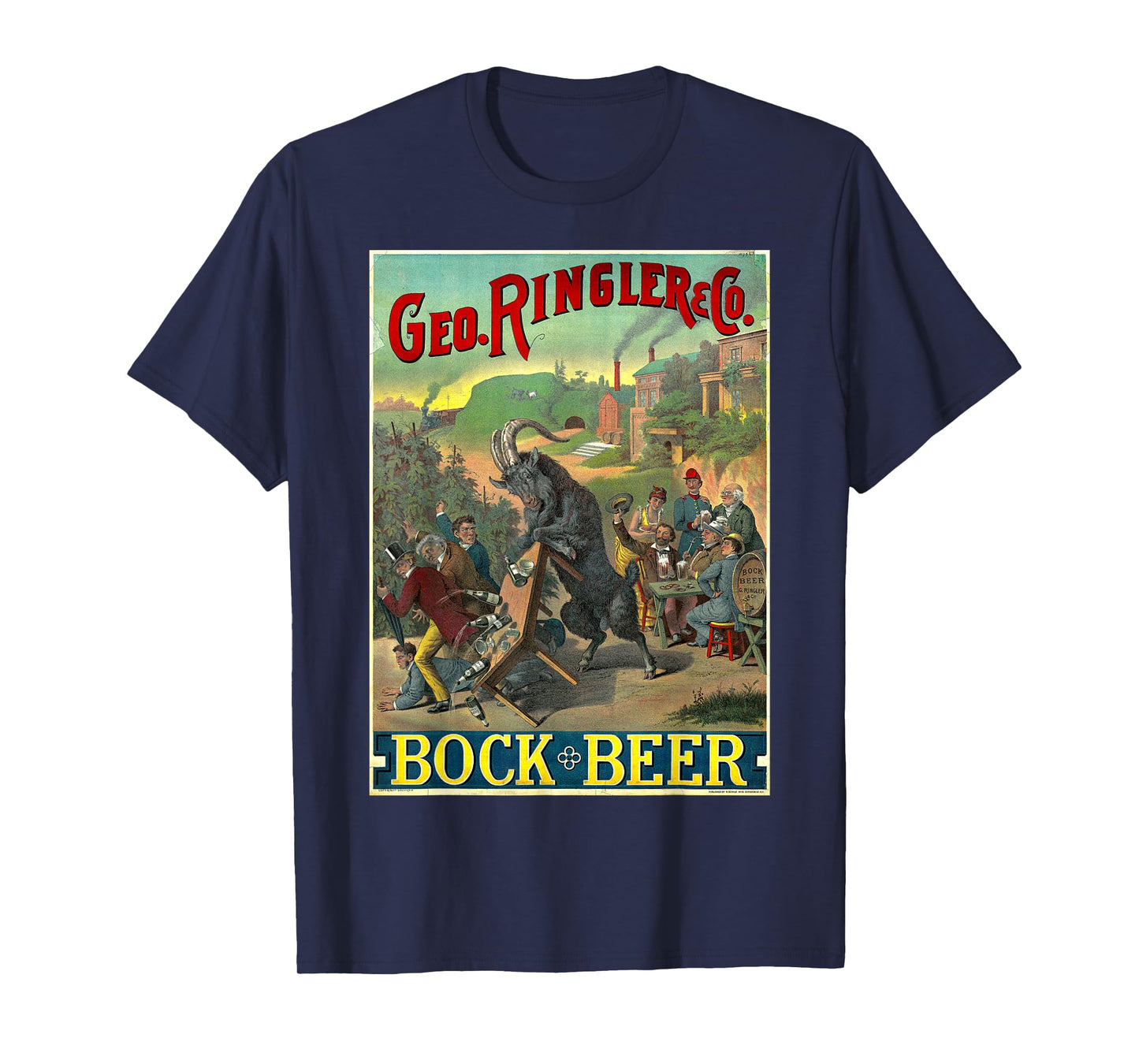 Black Goat Bock Beer Knocking Over Table of Wine T-Shirt