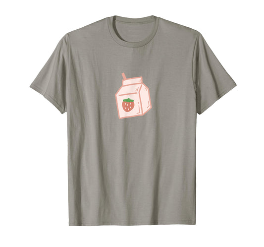 Cute Pink Strawberry Milk Carton Minimal Kawaii Aesthetic T-Shirt