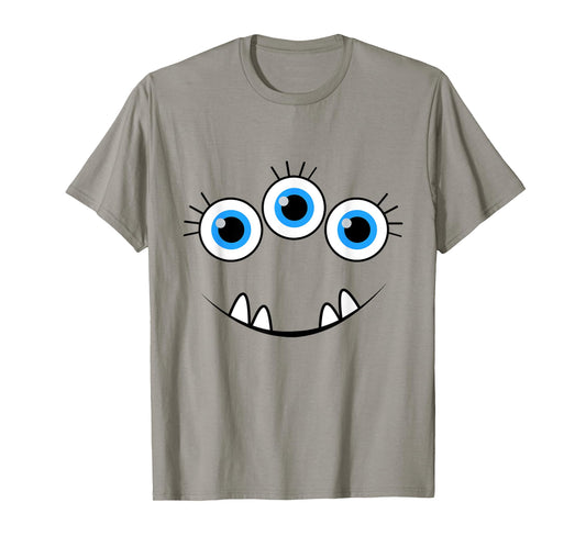 Three Eyed Eyeballs Monster Face Funny Halloween Cute T-Shirt