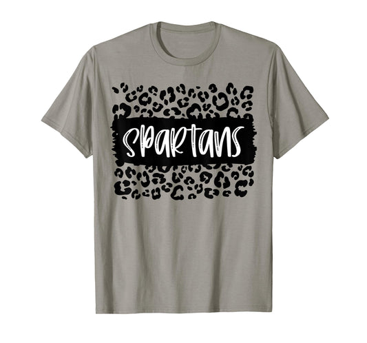 Spartans Team Mascot School Spirit Game Night Leopard Print T-Shirt
