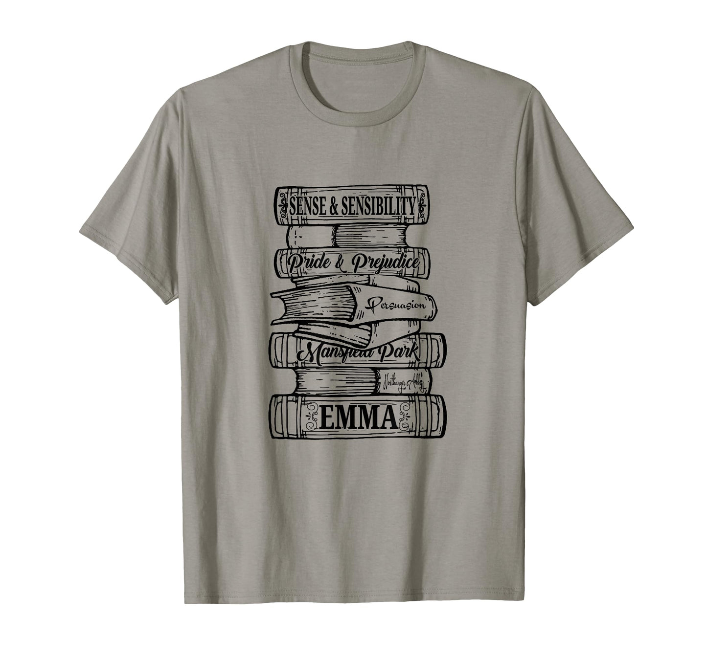 Jane Austen Pride and Prejudice & Mr. Darcy Book Stack Fans T-Shirt