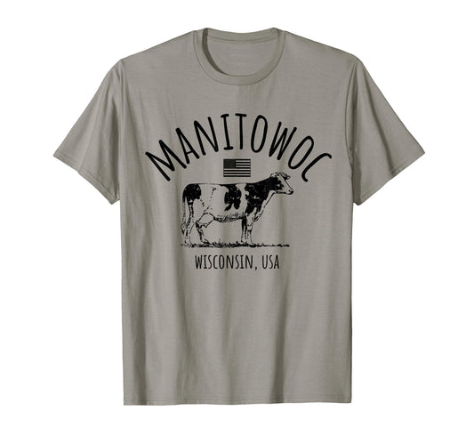 Manitowoc Wisconsin USA Retro Cow Vintage Style Design T-Shirt