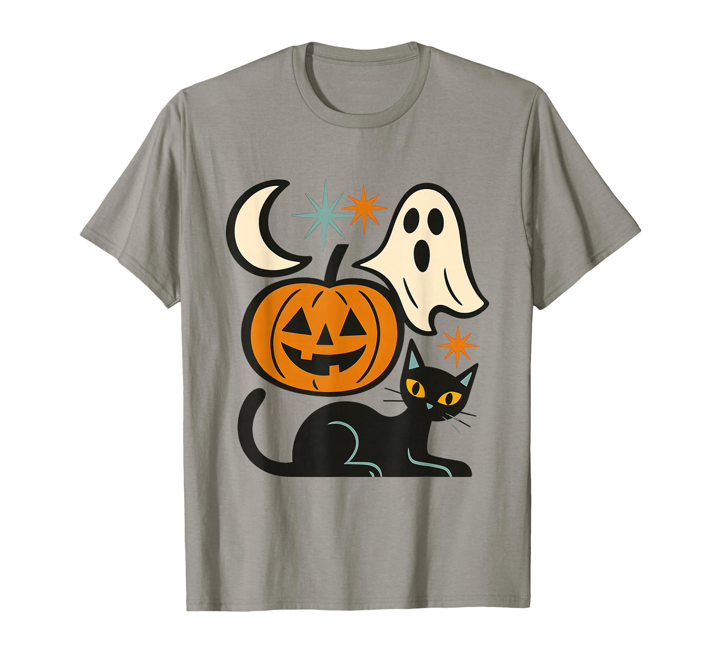 Spooky Cute Retro Halloween Cat Ghost Pumpkin Moon Design T-Shirt