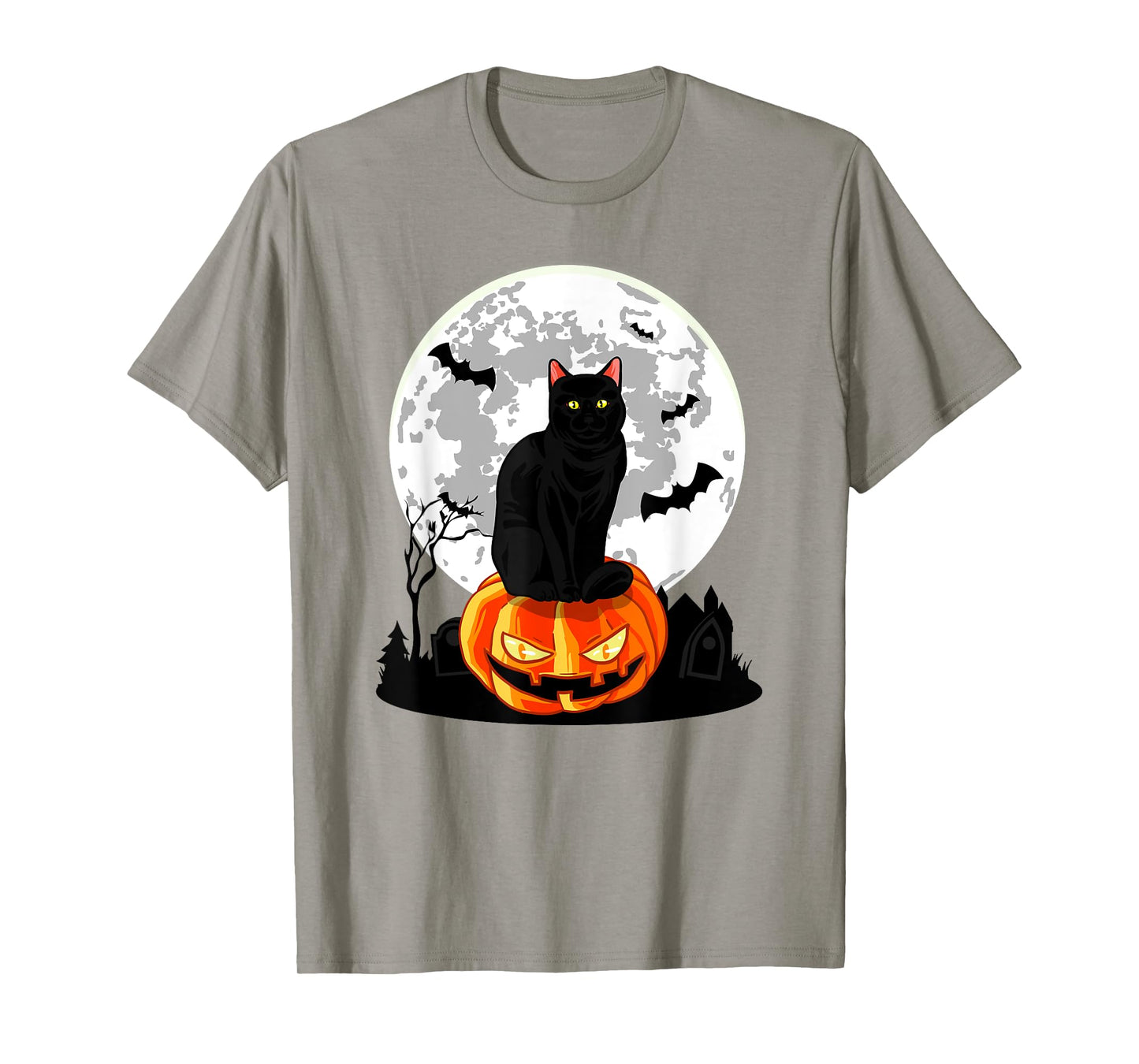 Black Cat On Pumpkin - Full Moon Halloween Costume T-Shirt
