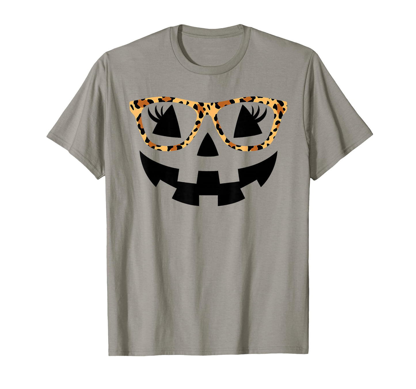 Jack O Lantern Pumpkin Face Hallowen Leopard Print Glasses T-Shirt