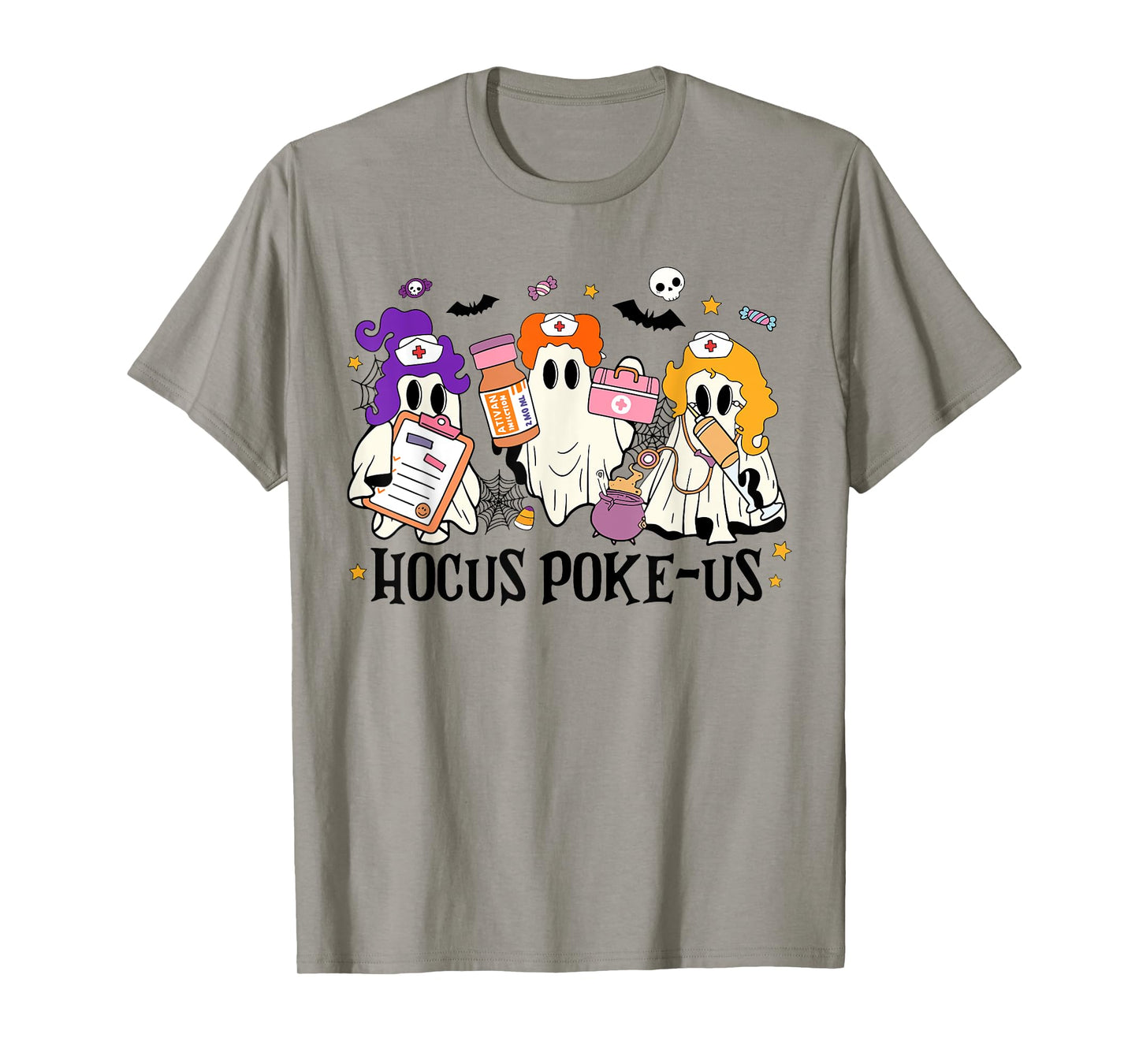 Retro Funny Hocus Poke-us Spooky Nurse Halloween Cute Ghost T-Shirt