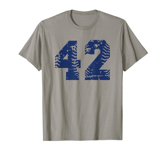 Number #42 Baseball Softball Blue Vintage Varsity Number T-Shirt