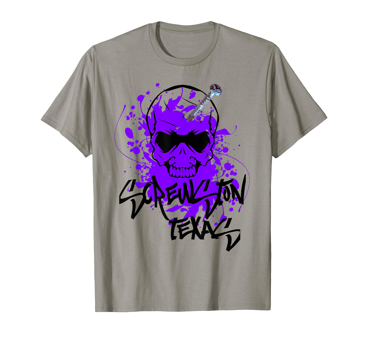 Screwston Texas | Screwhead Skeleton Skull with Purple Paint T-Shirt