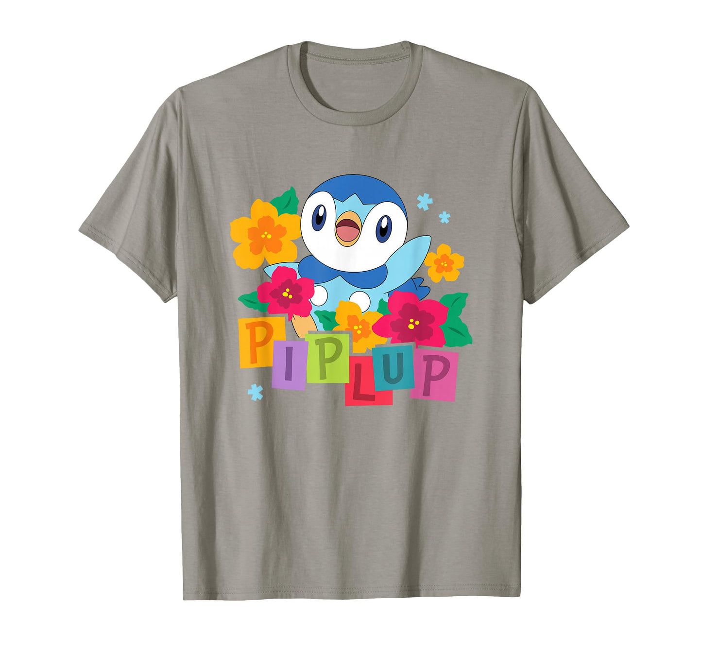 Pokémon Cute Happy Piplup Big Chest Colorful Floral Poster T-Shirt