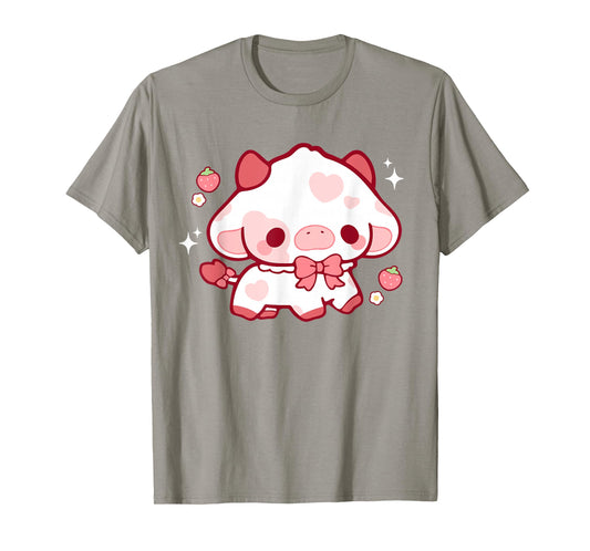 Kawaii Cow Strawberry Cute Aesthetic Anime Girls Teens Kids T-Shirt