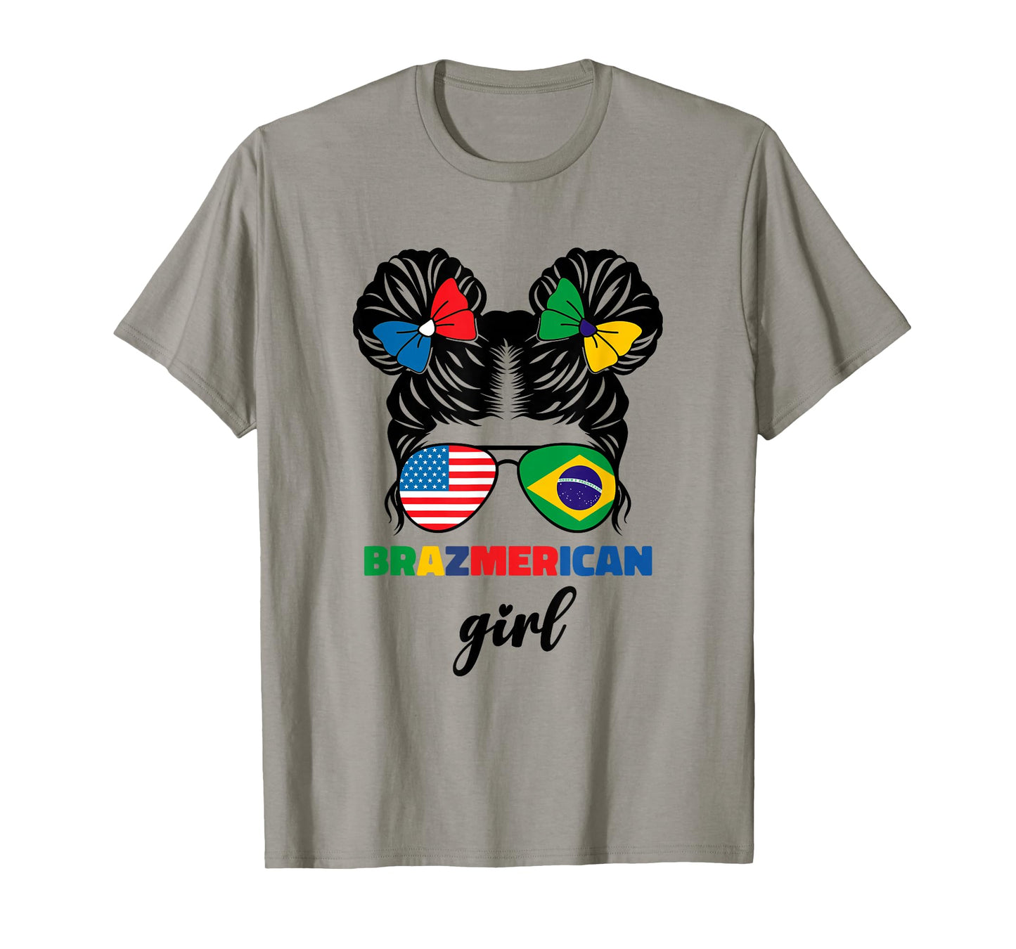 Half American and Brazilian America Brazil Flag Girl Kids T-Shirt