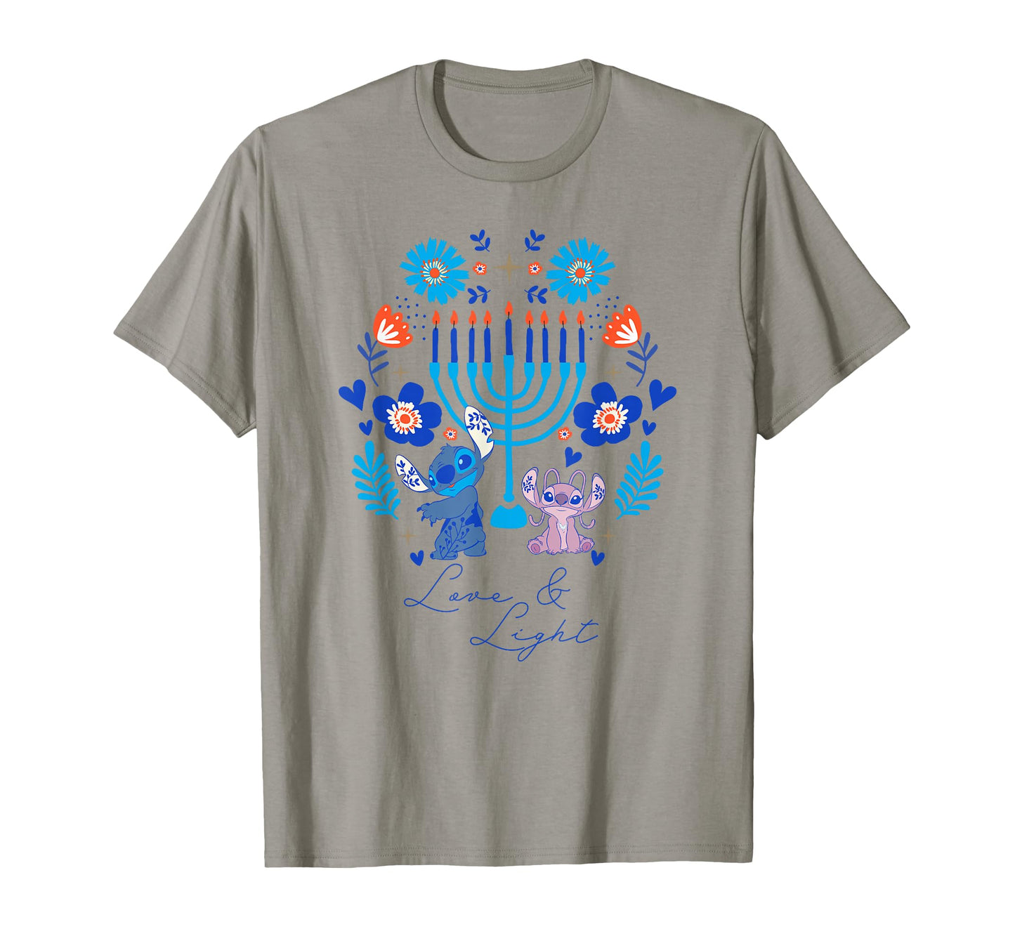 Disney Lilo & Stitch Hanukkah Love & Light Holiday Folk Art T-Shirt