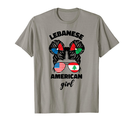 Funny Half American And Lebanese Lebanon Usa Flag Kids Girl T-Shirt