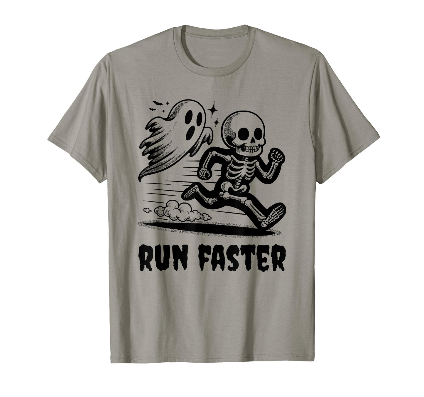 Skeleton and Ghost Running Funny Runner and Halloween T-Shirt