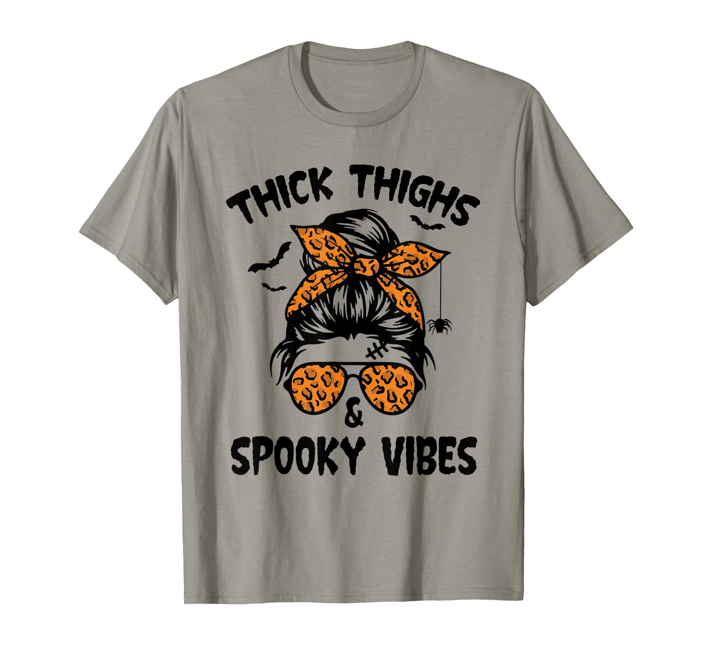 Messy Bun Thick Thighs And Spooky Vibes Halloween Women T-Shirt