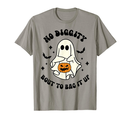 Halloween Ghost No Diggity Bout To Bag It Up Funny T-Shirt